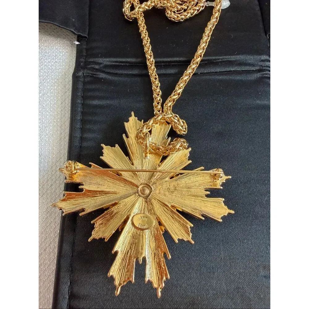 Ann Hand Washington DC Miraculous Medal Sunburst Pendant Brooch Necklace Signed
